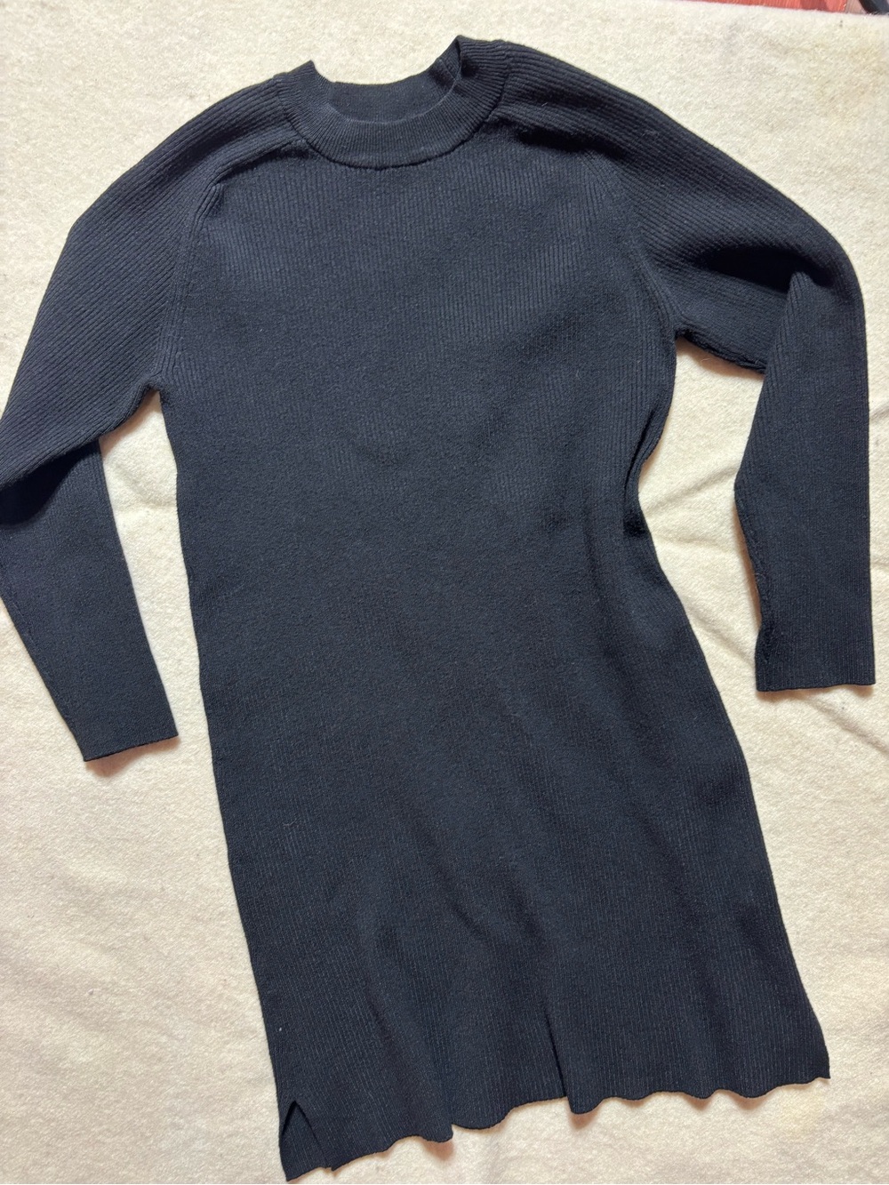 Zara Girls Black Ribbed Knit Sweater Dress Size 11-12 Minimalist Long Sleeve - Picture 5 of 8